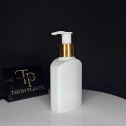 100 ML Yassı Beyaz Plastik Şişe - Gold Beyaz Pompalı