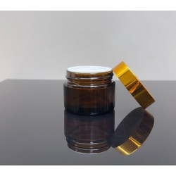 50 ml Amber Cam Krem Kavanozu Parlak Gold Kapaklı Tıpalı