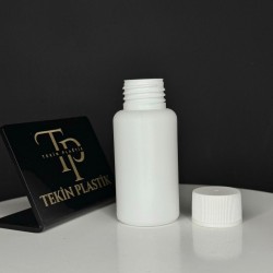 50 ML Beyaz Tombul Ağız Plastik Şişe Düz Kapaklı