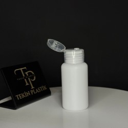 50 ML Beyaz Tombul Ağız Plastik Şişe Şeffaf Fliptop Kapaklı