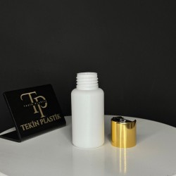 50 ML Beyaz Tombul Ağız Plastik Şişe Gold Disctop Şampuan Kapaklı