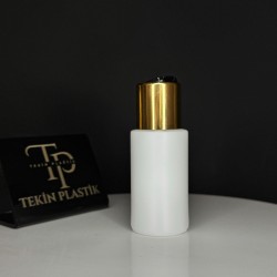 50 ML Beyaz Küt Model Plastik Şişe Gold Disctop Şampuan Kapaklı