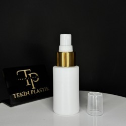 50 ML Küt Model Beyaz Plastik Şişe Gold-Beyaz Parmak Sprey