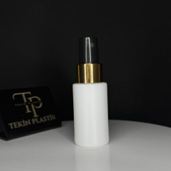 50 ML Küt Model Beyaz Plastik Şişe Gold-Siyah Parmak Sprey